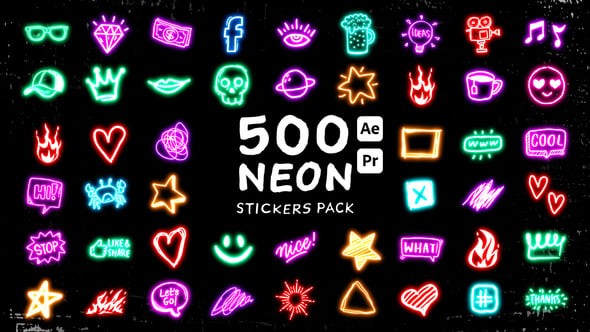 Videohive Neon Stickers Pack 55711102 - After Effects Project Files